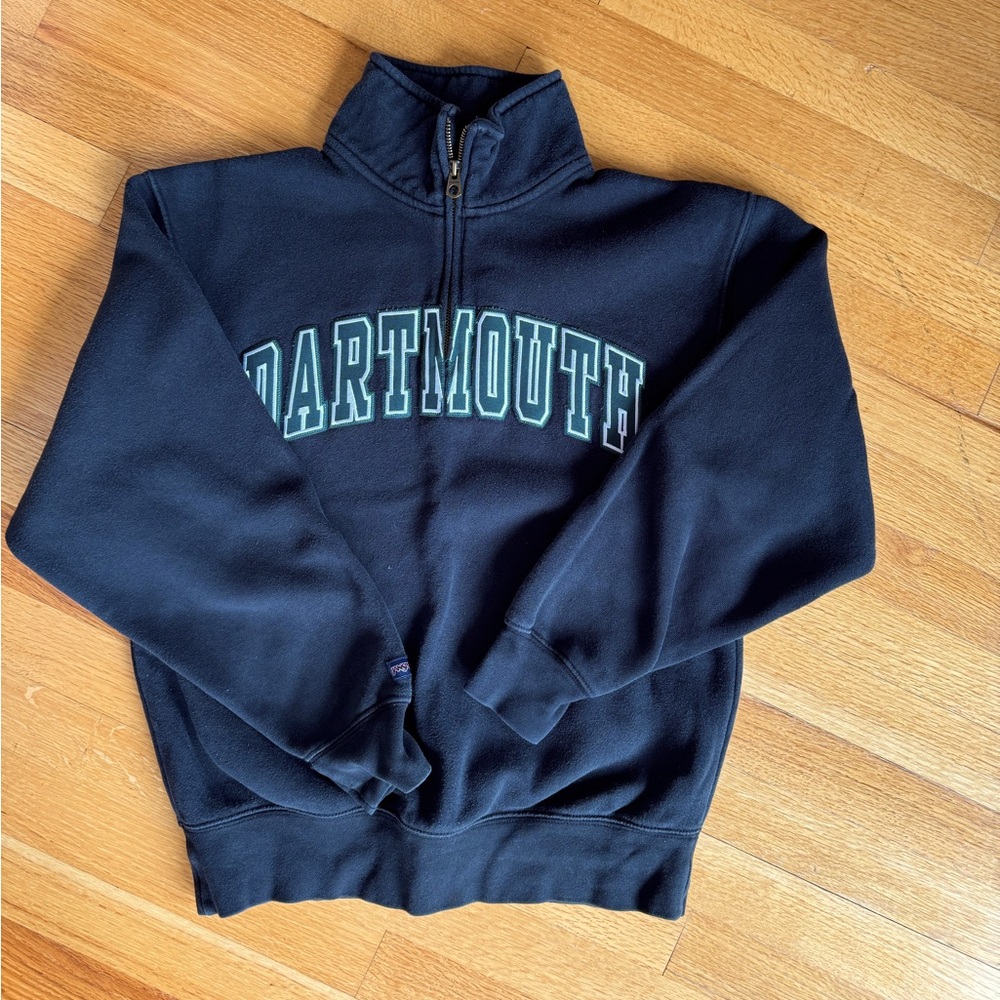 Dartmouth Quarter-Zip. Small. Black with green and white lettering.